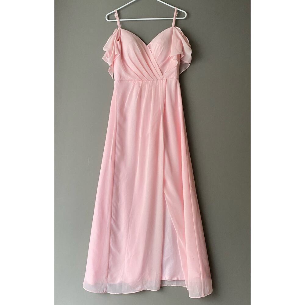 Hebeos Ethereal Dainty Fairy Flowy Formal Bridesmaid Prom Maxi Dress Pink